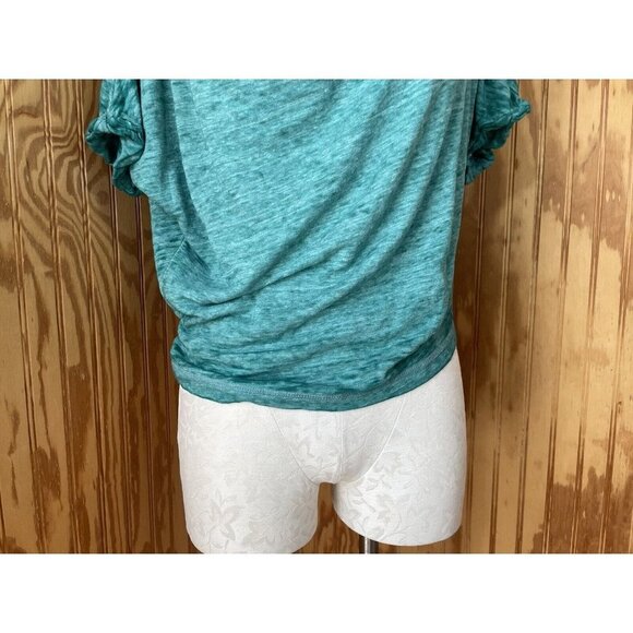 Free People We The Free Turquoise Knit Top Stretch Small Short Sleeve Blouse - Picture 2 of 8
